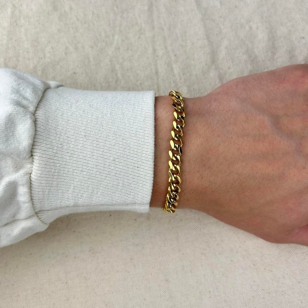 Vintage style stainless steel gold cuban link chain bracelet grunge punk 7mm